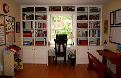 Built-In Bookshelves, Refurbished Desk and Cubbies